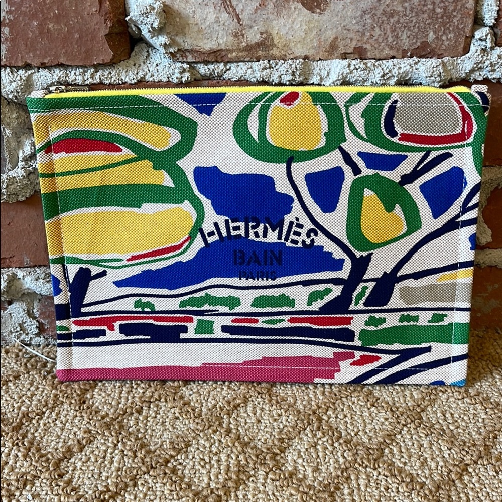 Hermès Bain Palm Tree Canvas Pouch